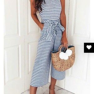 Bohemian Round neck Striped Jumpsuit